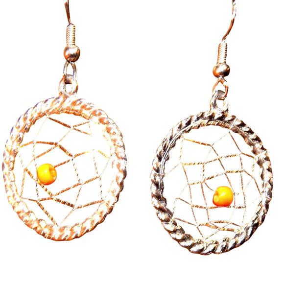 Orange "Spider" in Web Earrings - Picture 6 of 10
